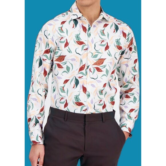 Bar 111 Men' SMALL Long Sleeve Shirt Untucked Fit Slim Fit Stretch Autumn Leaves - Picture 12 of 12
